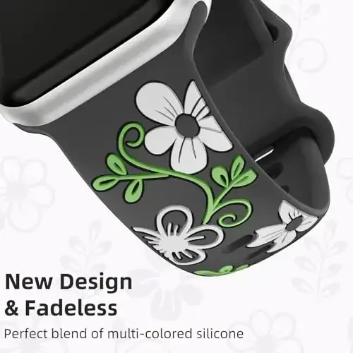 Witzon Floral Band Compatible with Apple Watch Bands For Women 40mm 41mm 38mm 42mm 44mm 45mm 46mm 49mm, Engraved Cute Flower Silicone Inlay Dressy Strap for iWatch Series 10 9 8 7 6 5 4 3 2 SE Ultra - WITZON (1)