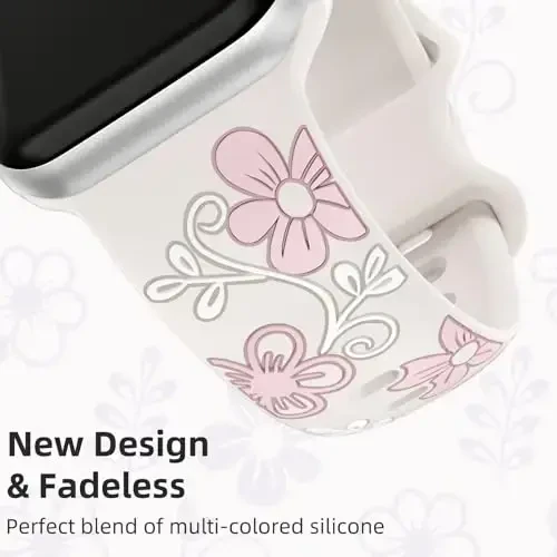 Witzon Floral Band Compatible with Apple Watch Bands For Women 40mm 41mm 38mm 42mm 44mm 45mm 46mm 49mm, Engraved Cute Flower Silicone Inlay Dressy Strap for iWatch Series 10 9 8 7 6 5 4 3 2 SE Ultra - 7