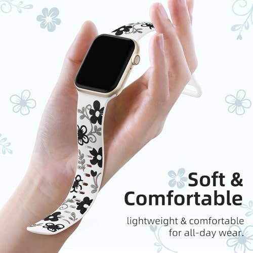 Witzon Floral Band Compatible with Apple Watch Bands For Women 40mm 41mm 38mm 42mm 44mm 45mm 49mm, Engraved Cute Flower Soft Silicone Inlay Dressy Strap for iWatch Series 9 8 7 6 5 4 3 2 1 SE Ultra - 2