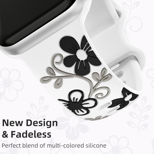 Witzon Floral Band Compatible with Apple Watch Bands For Women 40mm 41mm 38mm 42mm 44mm 45mm 49mm, Engraved Cute Flower Soft Silicone Inlay Dressy Strap for iWatch Series 9 8 7 6 5 4 3 2 1 SE Ultra - 3