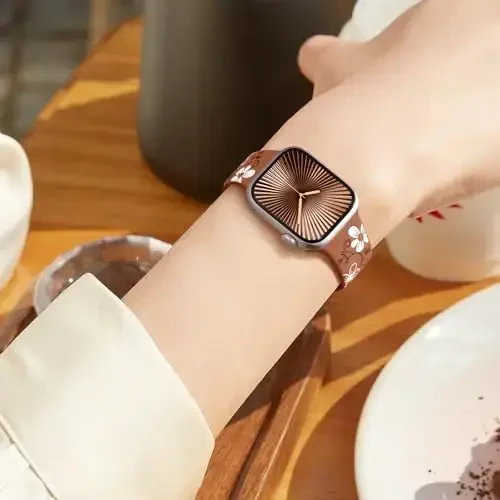 Witzon Floral Band Compatible with Apple Watch Bands For Women 40mm 41mm 38mm 42mm 44mm 45mm 46mm 49mm, Engraved Cute Flower Silicone Dressy Strap for iWatch Series 11 10 9 8 7 6 5 4 3 2 SE Ultra - 4