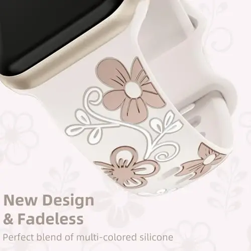 Witzon Floral Silicone Band Compatible with Apple Watch Bands For Women | 40mm 41mm 38mm 42mm 44mm 45mm 46mm 49mm, Engraved Cute Dressy Strap for iWatch Series 12 11 10 9 8 7 6 5 SE Ultra 4 3 2 1 - 3