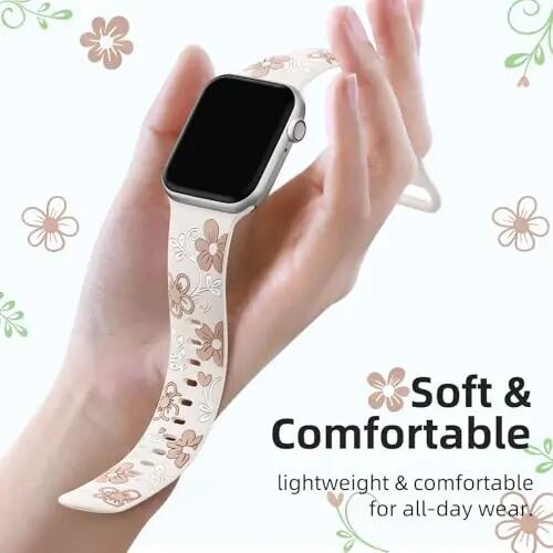 Witzon Floral Silicone Band Compatible with Apple Watch Bands For Women | 40mm 41mm 38mm 42mm 44mm 45mm 46mm 49mm, Engraved Cute Dressy Strap for iWatch Series 12 11 10 9 8 7 6 5 SE Ultra 4 3 2 1 - Witzon (1)