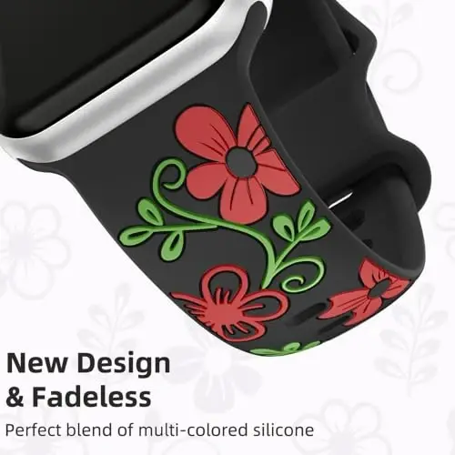 Witzon Floral Silicone Band Compatible with Apple Watch Bands For Women | 40mm 41mm 38mm 42mm 44mm 45mm 46mm 49mm, Engraved Cute Dressy Strap for iWatch Series 12 11 10 9 8 7 6 5 SE Ultra 4 3 2 1 - 3