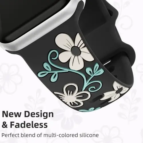 Witzon Floral Silicone Band Compatible with Apple Watch Bands For Women | 40mm 41mm 38mm 42mm 44mm 45mm 46mm 49mm, Engraved Cute Dressy Strap for iWatch Series 12 11 10 9 8 7 6 5 SE Ultra 4 3 2 1 - 3