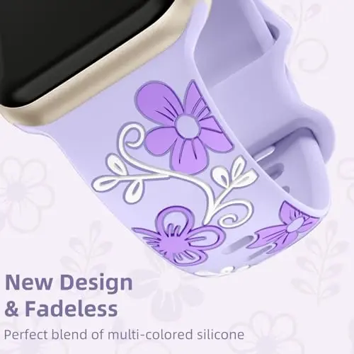 Witzon Floral Silicone Band Compatible with Apple Watch Bands For Women | 40mm 41mm 38mm 42mm 44mm 45mm 46mm 49mm, Engraved Cute Dressy Strap for iWatch Series 12 11 10 9 8 7 6 5 SE Ultra 4 3 2 1 - 3