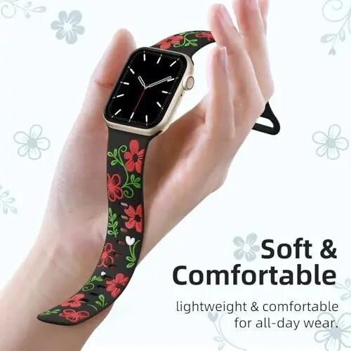 Witzon Floral Silicone Band Compatible with Apple Watch Bands For Women | 40mm 41mm 38mm 42mm 44mm 45mm 46mm 49mm, Engraved Cute Dressy Strap for iWatch Series 12 11 10 9 8 7 6 5 SE Ultra 4 3 2 1 - Witzon (1)