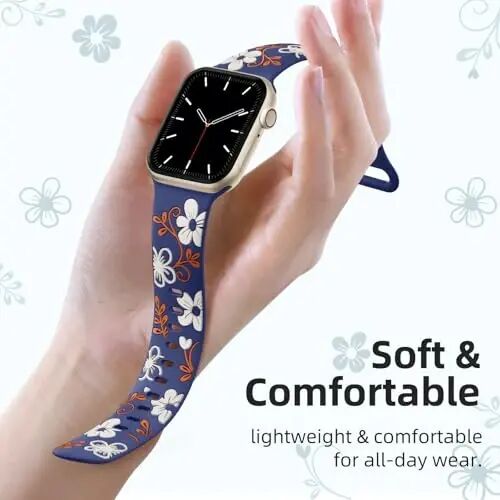 Witzon Floral Silicone Band Compatible with Apple Watch Bands For Women | 40mm 41mm 38mm 42mm 44mm 45mm 46mm 49mm, Engraved Cute Dressy Strap for iWatch Series 12 11 10 9 8 7 6 5 SE Ultra 4 3 2 1 - Witzon (1)