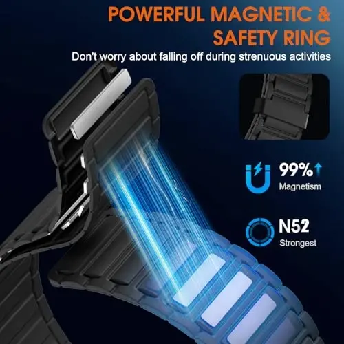 Witzon Magnetic Band Compatible with Apple Watch 45mm for Men 46mm 44mm 42mm 41mm 40mm 38mm 49mm Bands, Sport Silicone Strap Strong Magnet Link Wristband for iWatch Series 10 9 8 7 6 5 4 3 SE Ultra 2 - WITZON (1)