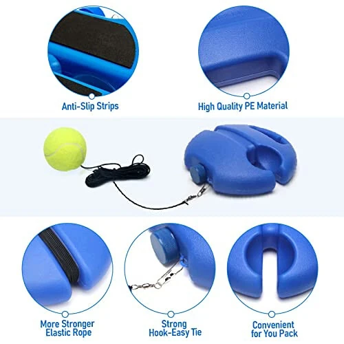 StarryPart Tennis Trainer Rebound Ball with String Solo Tennis Training Kit Portable Practice Rebounder Equipment Training Tools with Long Elastic Rope for Adults, Kids, Beginners (Blue) (Blue) - 3