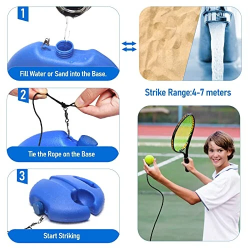 StarryPart Tennis Trainer Rebound Ball with String Solo Tennis Training Kit Portable Practice Rebounder Equipment Training Tools with Long Elastic Rope for Adults, Kids, Beginners (Blue) (Blue) - 4