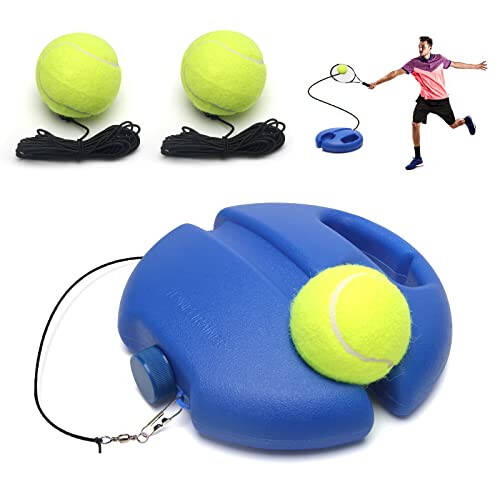 StarryPart Tennis Trainer Rebound Ball with String Solo Tennis Training Kit Portable Practice Rebounder Equipment Training Tools with Long Elastic Rope for Adults, Kids, Beginners (Blue) (Blue) - 1