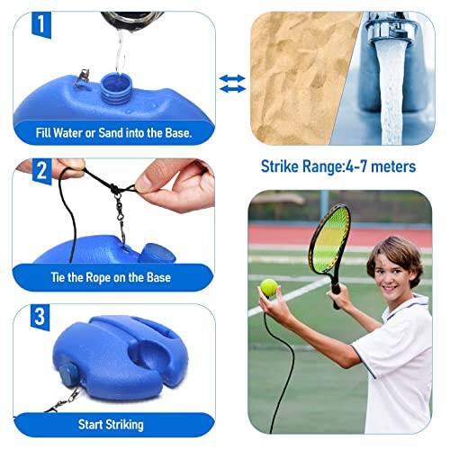 StarryPart Tennis Trainer Rebound Ball with String Solo Tennis Training Kit Portable Practice Rebounder Equipment Training Tools with Long Elastic Rope for Adults, Kids, Beginners (Blue) (Blue) - 4
