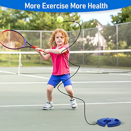 StarryPart Tennis Trainer Rebound Ball with String Solo Tennis Training Kit Portable Practice Rebounder Equipment Training Tools with Long Elastic Rope for Adults, Kids, Beginners (Blue) (Blue) - 6