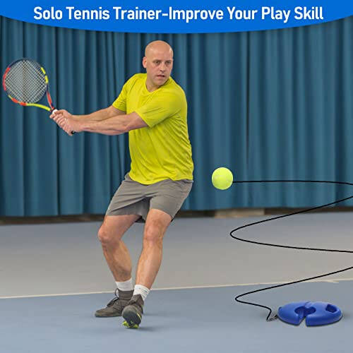 StarryPart Tennis Trainer Rebound Ball with String Solo Tennis Training Kit Portable Practice Rebounder Equipment Training Tools with Long Elastic Rope for Adults, Kids, Beginners (Blue) (Blue) - 7