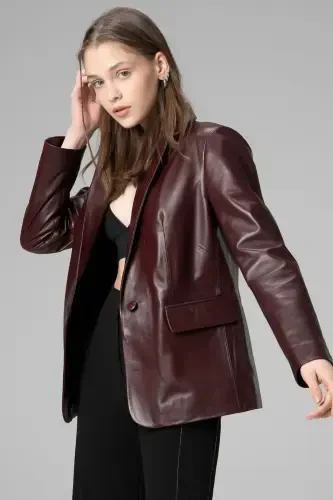 Wm011 Haqiqi Teri Ayollar Blazer Ko'ylagi - DERICLUB (1)