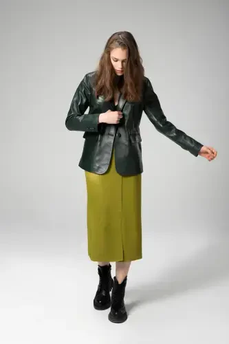 Wm011 Haqiqiy Charm Ayollar Blazer Kurtkasi Yashil-YASHIL - Modazone (1)