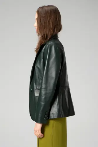 Wm011 Real Leather Women Blazer Jacket Green-GREEN - 3