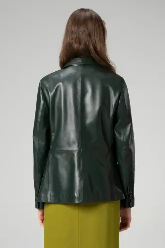 Wm011 Real Leather Women Blazer Jacket Green-GREEN - 4