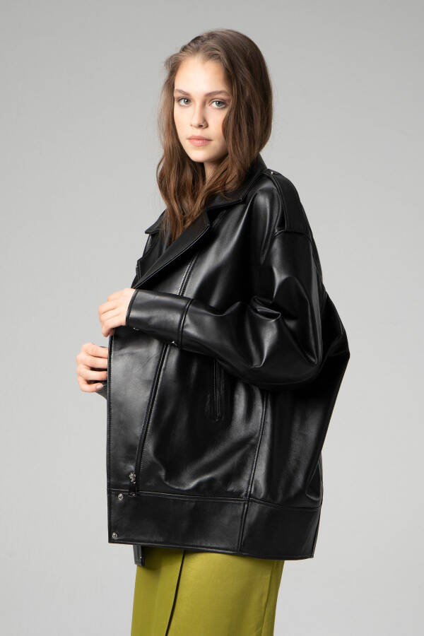 Wm019 Oversize Biker Genuine Leather Women's Jacket - 4