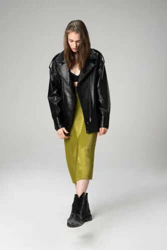 Wm019 Oversize Biker Haqiqi Teri Ayollar Ko'ylagi - DERICLUB (1)