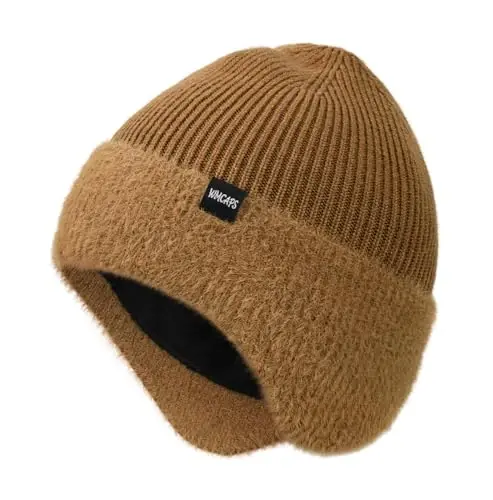 Wmcaps Erkaklar va ayollar uchun quloqchinli qishki junli Beanie, tashqi issiq termal trikotaj shapka - WMCAPS