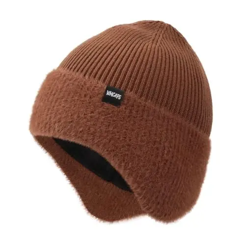 Wmcaps Erkaklar va ayollar uchun quloqchinli qishki junli Beanie, tashqi issiq termal trikotaj shlyapa paypoq qopqoqlari - WMCAPS