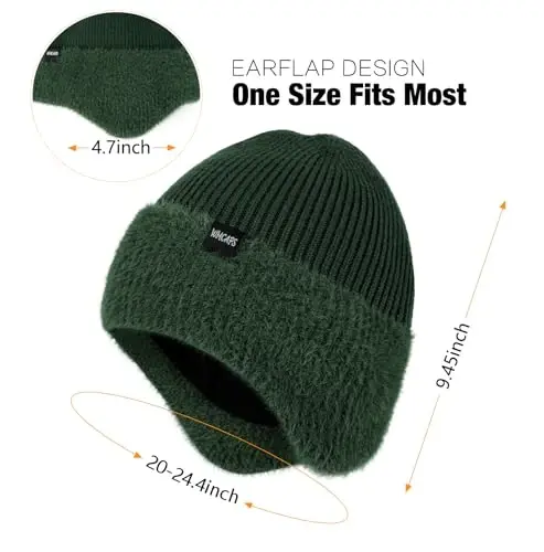Wmcaps Erkarlar va Ayollar uchun Quloqli Qishki Jundan Qoplangan Beanie, Tashqi Issiq Termal Trikotaj Shapka Paypoq Qopqoqlari - 2