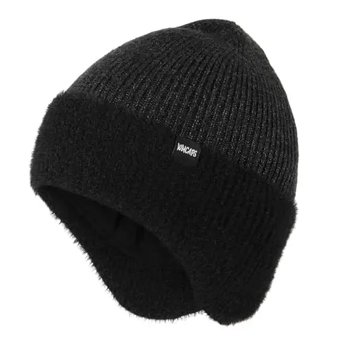 Wmcaps Winter Fleece Line Beanie with Earflap for Men Women, Outdoor Warm Thermal Knitted Hat Stocking Caps 