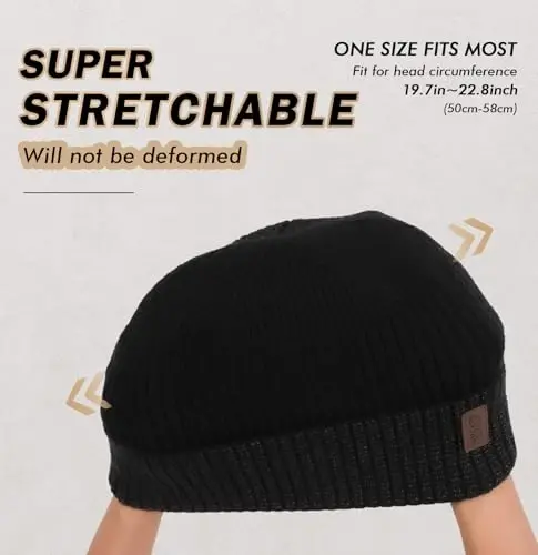 Wmcaps Warm Beanie for Men Women, Fleece Lined Beanie Warm Winter Caps Unisex Fashion Knit Cuffed Cap - 3