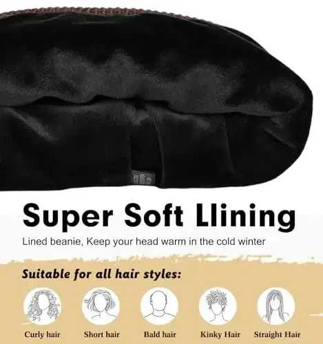 Wmcaps Erkeklar Ayollar uchun Qishki Shlyapa, Fleece Astarli Yumshoq Issiq Trikotaj Shlyapa Chang'i Paypoqlari Mansetli Shlyapa - 3