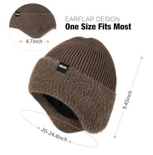 Wmcaps Winter Fleece Line Beanie with Earflap for Men Women, Outdoor Warm Thermal Knitted Hat Stocking Caps - 2