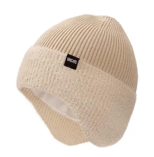 Wmcaps Winter Fleece Line Beanie with Earflap for Men Women, Outdoor Warm Thermal Knitted Hat Stocking Caps 