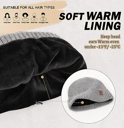 Wmcaps Warm Beanie for Men Women, Fleece Lined Beanie Warm Winter Caps Unisex Fashion Knit Cuffed Cap - 2