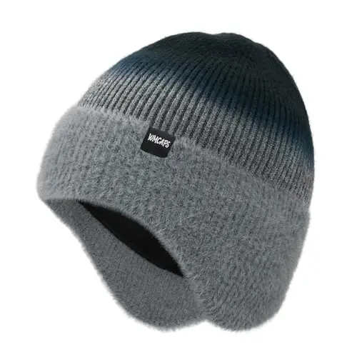 Wmcaps Winter Fleece Line Beanie with Earflap for Men Women, Outdoor Warm Thermal Knitted Hat Stocking Caps 