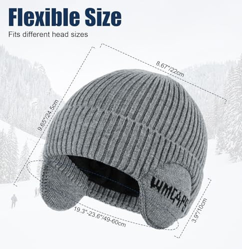 Wmcaps Fleece Line Beanie with Earflap,Winter Knitted Hat for Men Women Stocking Caps for Cold Weather - 3