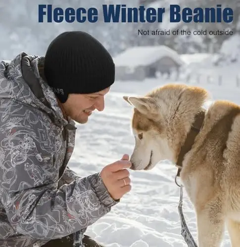 Wmcaps Fleece Line Beanie with Earflap,Winter Knitted Hat for Men Women Stocking Caps for Cold Weather - 6