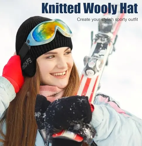 Wmcaps Fleece Line Beanie with Earflap,Winter Knitted Hat for Men Women Stocking Caps for Cold Weather - 5