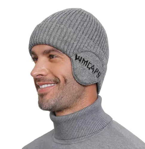 Wmcaps Fleece Line Beanie with Earflap,Winter Knitted Hat for Men Women Stocking Caps for Cold Weather - 1