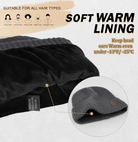 Wmcaps Warm Beanie for Men Women, Fleece Lined Beanie Warm Winter Caps Unisex Fashion Knit Cuffed Cap - 2