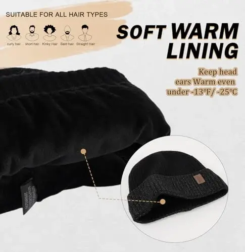 Wmcaps Warm Beanie for Men Women, Fleece Lined Beanie Warm Winter Caps Unisex Fashion Knit Cuffed Cap - 2