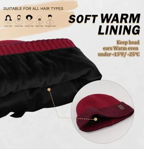 Wmcaps Warm Beanie for Men Women, Fleece Lined Beanie Warm Winter Caps Unisex Fashion Knit Cuffed Cap - 2