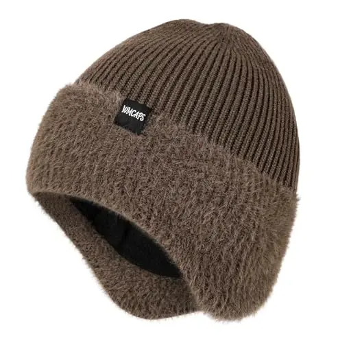 Wmcaps Winter Fleece Line Beanie with Earflap for Men Women, Outdoor Warm Thermal Knitted Hat Stocking Caps 