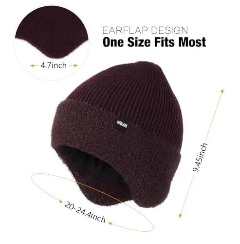 Wmcaps Winter Fleece Line Beanie with Earflap for Men Women, Outdoor Warm Thermal Knitted Hat Stocking Caps - 2