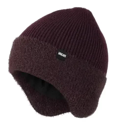 Wmcaps Winter Fleece Line Beanie with Earflap for Men Women, Outdoor Warm Thermal Knitted Hat Stocking Caps - 1