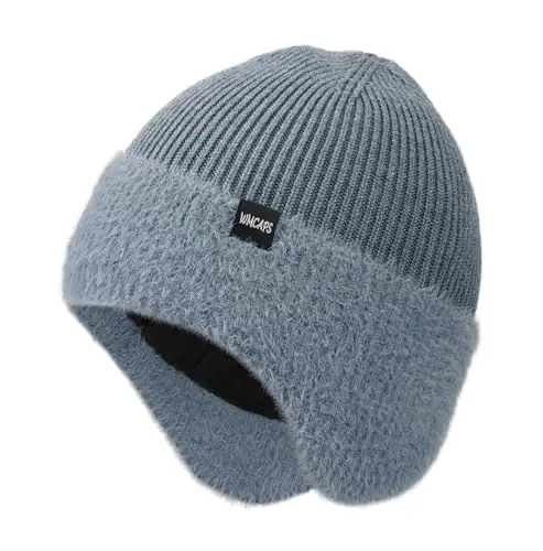 Wmcaps Winter Fleece Line Beanie with Earflap for Men Women, Outdoor Warm Thermal Knitted Hat Stocking Caps 