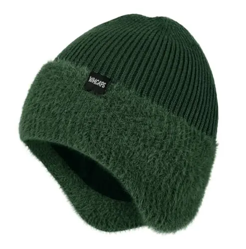 Wmcaps Winter Fleece Line Beanie with Earflap for Men Women, Outdoor Warm Thermal Knitted Hat Stocking Caps 