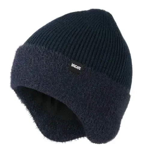 Wmcaps Winter Fleece Line Beanie with Earflap for Men Women, Outdoor Warm Thermal Knitted Hat Stocking Caps - 1