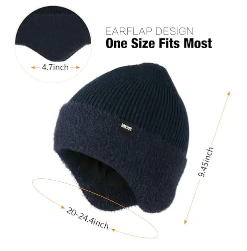 Wmcaps Winter Fleece Line Beanie with Earflap for Men Women, Outdoor Warm Thermal Knitted Hat Stocking Caps - 2