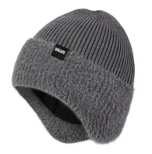 Wmcaps Winter Fleece Line Beanie with Earflap for Men Women, Outdoor Warm Thermal Knitted Hat Stocking Caps - WMCAPS